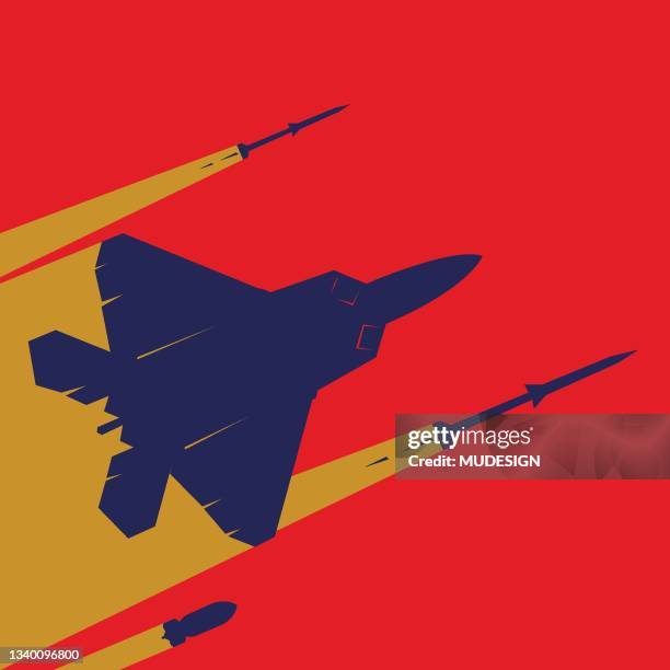 ilustraciones, imágenes clip art, dibujos animados e iconos de stock de concepto de ataque aéreo. f22 rapaz volando - avión de caza