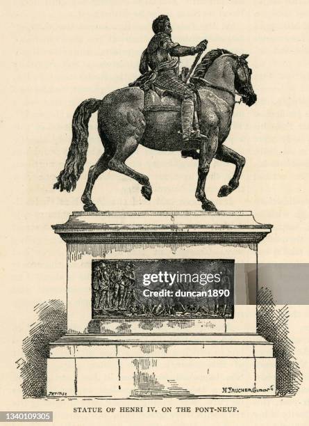 statue of king henri iv of france on the pont neuf, paris, 19th century - neuf 幅插畫檔、美工圖案、卡通及圖標