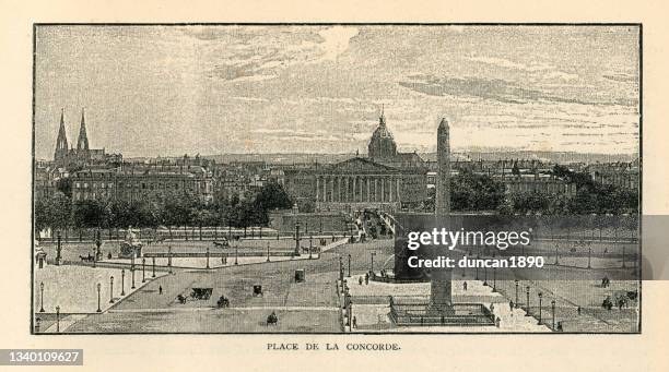 ilustraciones, imágenes clip art, dibujos animados e iconos de stock de place de la concorde, parís, francia, siglo 19 - obelisco de lúxor