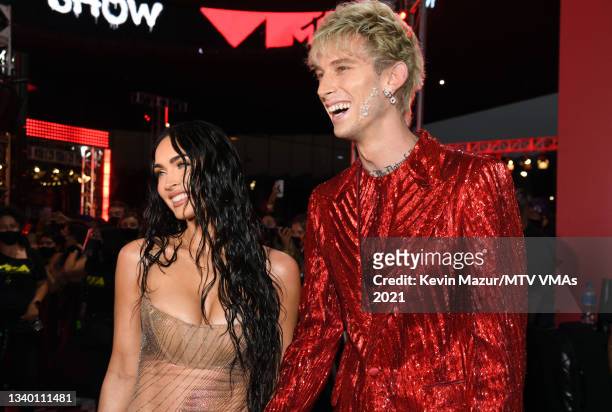 Megan Fox and Machine Gun Kelly attend the 2021 MTV Video Music Awards at Barclays Center on September 12, 2021 in the Brooklyn borough of New York...