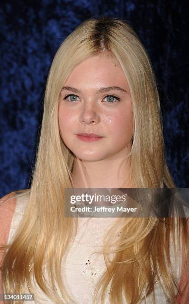 Elle Fanning arrives to Paramount Pictures' 'Super 8' Blu-ray and DVD release party at AMPAS Samuel Goldwyn Theater on November 22, 2011 in Beverly...