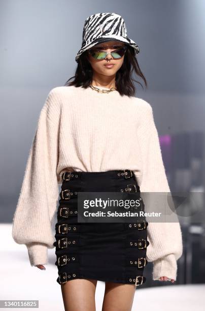 Model walks the runway at the Hoermanseder X ABOUT YOU show during the ABOUT YOU Fashion Week Autumn/Winter 21 at Kraftwerk on September 13, 2021 in...
