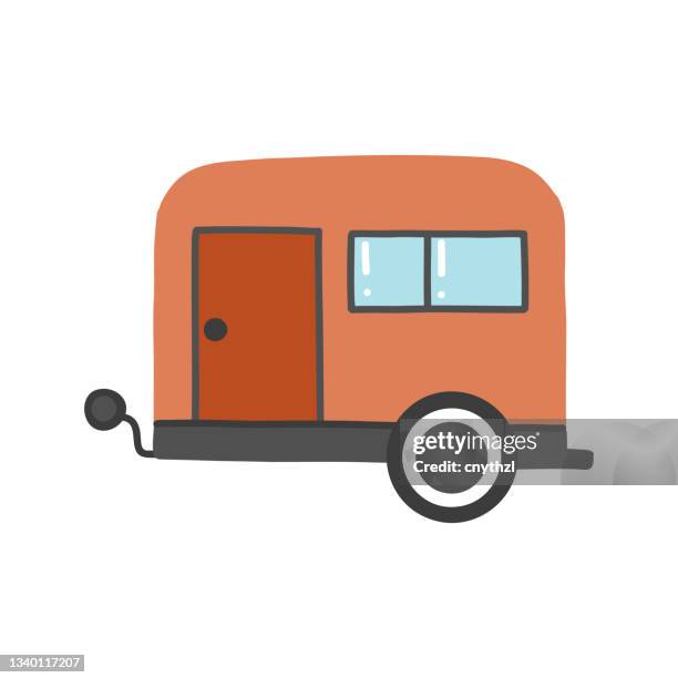 caravan cartoon style icon. colorful symbol vector illustration - setting up tent stock illustrations