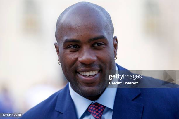 French judoka Teddy Riner arrives at the Elysee Presidential Palace prior to a ceremony in honor of the Olympic and Paralympic French medalists at...