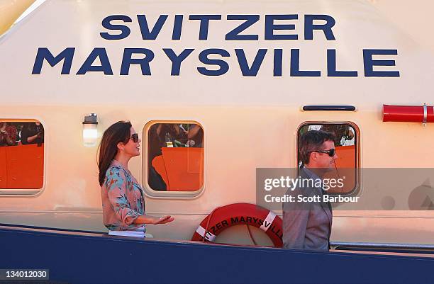 Princess Mary of Denmark and Prince Frederik of Denmark walk on board during the naming ceremony for the tugboat 'Svitzer Marysville' on November 24,...