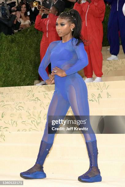 Gymnast Nia Dennis attends The 2021 Met Gala Celebrating In America: A Lexicon Of Fashion at Metropolitan Museum of Art on September 13, 2021 in New...