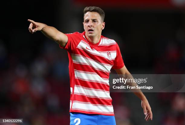 Santiago Arias of Granada CF reacts during the LaLiga Santander match between Granada CF and Real Betis at Nuevo Estadio de Los Carmenes on September...