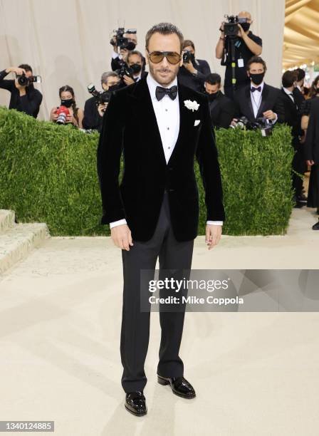 Honorary chair Tom Ford attends The 2021 Met Gala Celebrating In America: A Lexicon Of Fashion at Metropolitan Museum of Art on September 13, 2021 in...