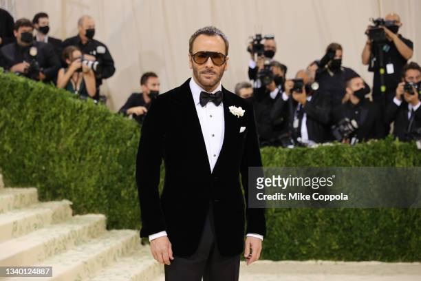 Honorary chair Tom Ford attends The 2021 Met Gala Celebrating In America: A Lexicon Of Fashion at Metropolitan Museum of Art on September 13, 2021 in...