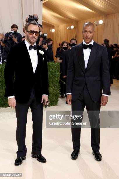 Honorary chair Tom Ford and Heron Preston attend The 2021 Met Gala Celebrating In America: A Lexicon Of Fashion at Metropolitan Museum of Art on...