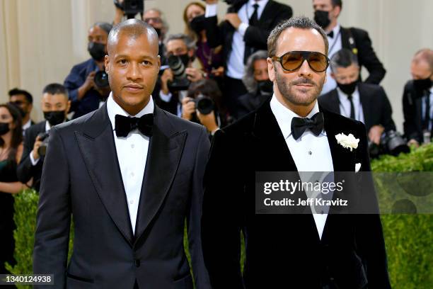 Heron Preston and honorary chair, Tom Ford attend The 2021 Met Gala Celebrating In America: A Lexicon Of Fashion at Metropolitan Museum of Art on...