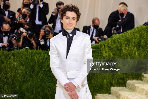 Co-chair Timothée Chalamet attends The 2021 Met Gala Celebrating In America: A Lexicon Of Fashion at Metropolitan Museum of Art on September 13, 2021...