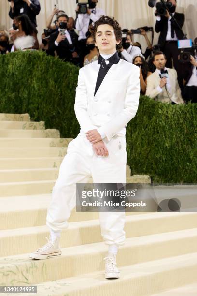 Co-chair Timothée Chalamet attends The 2021 Met Gala Celebrating In America: A Lexicon Of Fashion at Metropolitan Museum of Art on September 13, 2021...