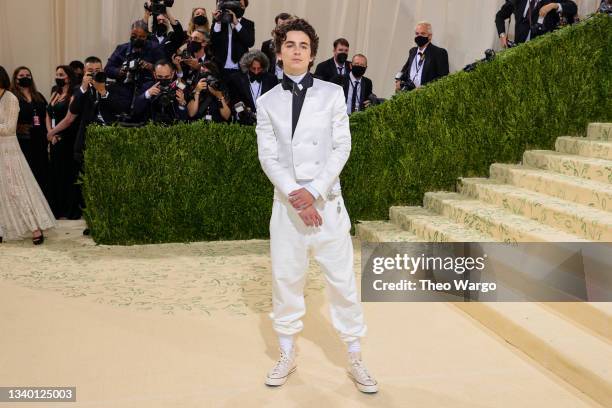 Co-chair Timothée Chalamet attends The 2021 Met Gala Celebrating In America: A Lexicon Of Fashion at Metropolitan Museum of Art on September 13, 2021...