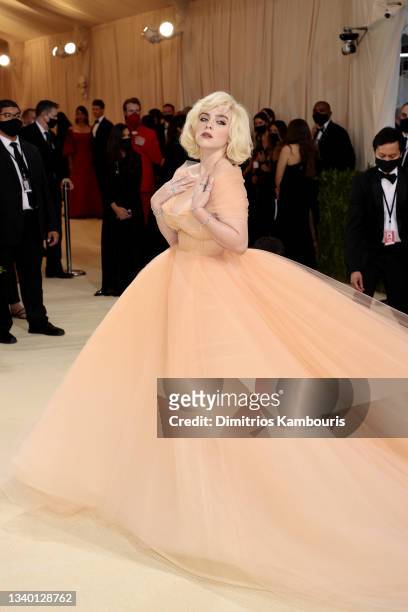 Billie Eilish attends The 2021 Met Gala Celebrating In America: A Lexicon Of Fashion at Metropolitan Museum of Art on September 13, 2021 in New York...