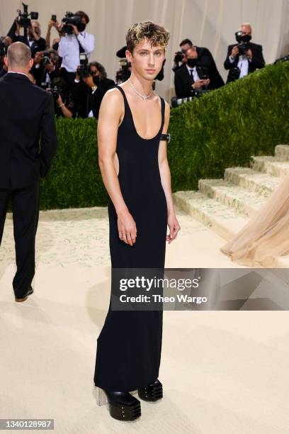 Troye Sivan attends The 2021 Met Gala Celebrating In America: A Lexicon Of Fashion at Metropolitan Museum of Art on September 13, 2021 in New York...