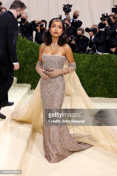 Yara Shahidi attends The 2021 Met Gala Celebrating In America: A Lexicon Of Fashion at Metropolitan Museum of Art on September 13, 2021 in New York...