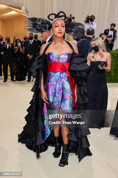 Co-chair Naomi Osaka attends The 2021 Met Gala Celebrating In America: A Lexicon Of Fashion at Metropolitan Museum of Art on September 13, 2021 in...