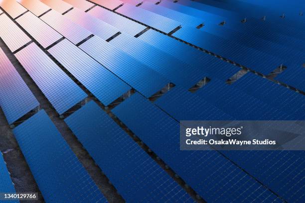 rows of solar panels, using of renewable resources - umweltfreundliche energieerzeugung stock-fotos und bilder