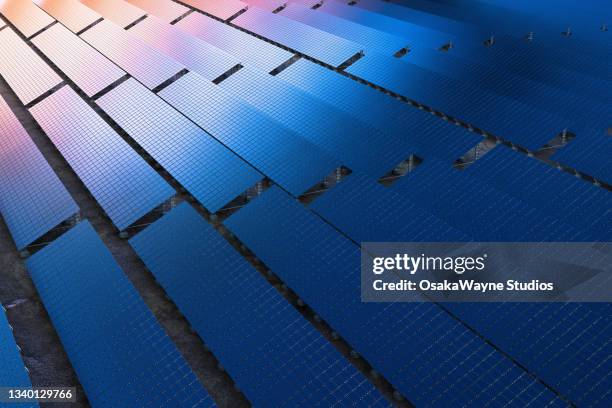 rows of solar panels, using of renewable resources - choicepix photos et images de collection