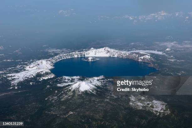 crater lake aerial view - crater lake stock pictures, royalty-free photos & images