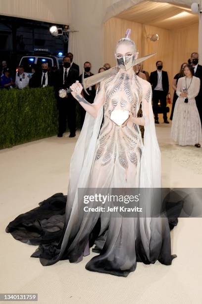 Grimes attends The 2021 Met Gala Celebrating In America: A Lexicon Of Fashion at Metropolitan Museum of Art on September 13, 2021 in New York City.