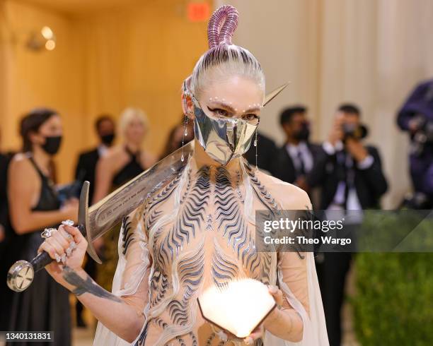 Grimes attends The 2021 Met Gala Celebrating In America: A Lexicon Of Fashion at Metropolitan Museum of Art on September 13, 2021 in New York City.