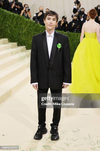 Elliot Page attends The 2021 Met Gala Celebrating In America: A Lexicon Of Fashion at Metropolitan Museum of Art on September 13, 2021 in New York...