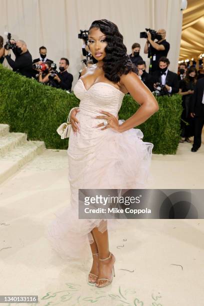 Megan Thee Stallion attends The 2021 Met Gala Celebrating In America: A Lexicon Of Fashion at Metropolitan Museum of Art on September 13, 2021 in New...