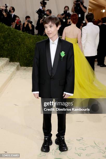 Elliot Page attends The 2021 Met Gala Celebrating In America: A Lexicon Of Fashion at Metropolitan Museum of Art on September 13, 2021 in New York...