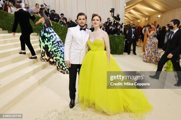 Kit Harington and Rose Leslie attend The 2021 Met Gala Celebrating In America: A Lexicon Of Fashion at Metropolitan Museum of Art on September 13,...