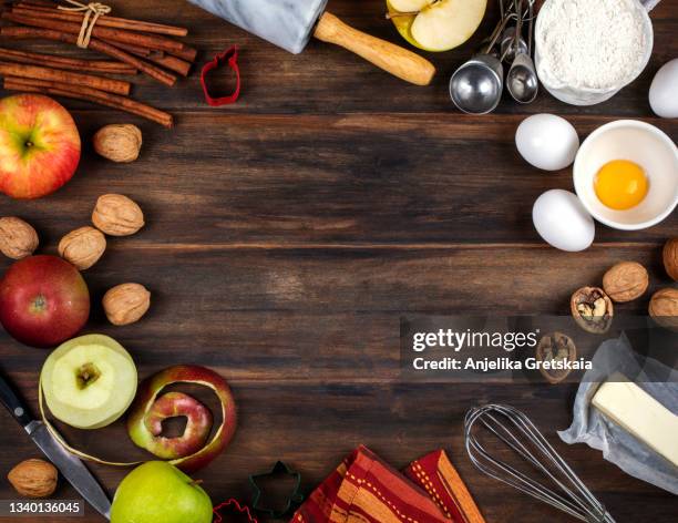 making an apple pie. baking background - nut butter stock pictures, royalty-free photos & images