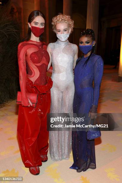 Ella Emhoff, Julia Garner and Nia Dennis attend the The 2021 Met Gala Celebrating In America: A Lexicon Of Fashion at Metropolitan Museum of Art on...