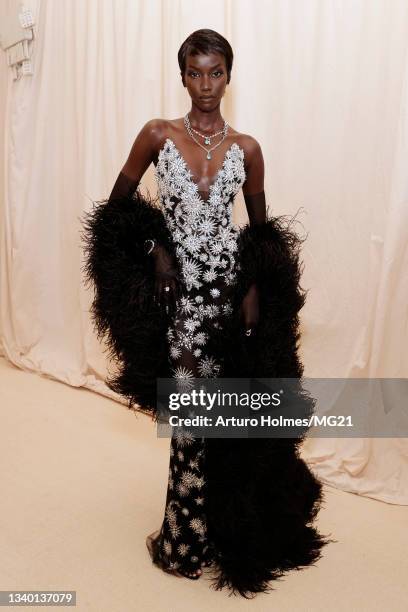 Anok Yai attends The 2021 Met Gala Celebrating In America: A Lexicon Of Fashion at Metropolitan Museum of Art on September 13, 2021 in New York City.