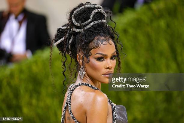 Teyana Taylor attends The 2021 Met Gala Celebrating In America: A Lexicon Of Fashion at Metropolitan Museum of Art on September 13, 2021 in New York...