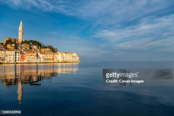 scenic reflection of the beautiful town rovinj in croatia - rovinj stock pictures, royalty-free photos & images