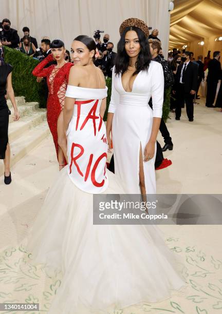 Alexandria Ocasio-Cortez attends The 2021 Met Gala Celebrating In America: A Lexicon Of Fashion at Metropolitan Museum of Art on September 13, 2021...