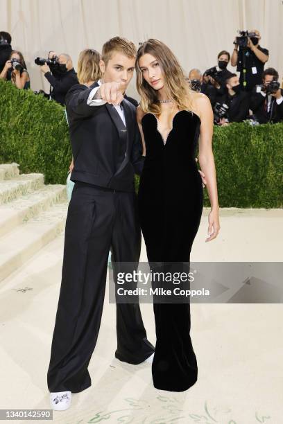 Justin Beiber and Hailey Bieber attend The 2021 Met Gala Celebrating In America: A Lexicon Of Fashion at Metropolitan Museum of Art on September 13,...