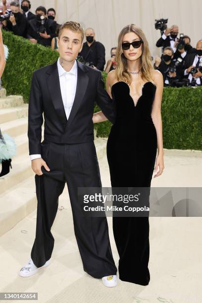 Justin Beiber and Hailey Bieber attend The 2021 Met Gala Celebrating In America: A Lexicon Of Fashion at Metropolitan Museum of Art on September 13,...