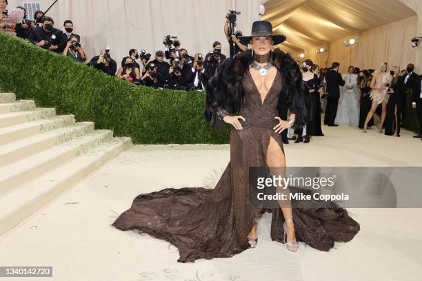 Jennifer Lopez attends The 2021 Met Gala Celebrating In America: A Lexicon Of Fashion at Metropolitan Museum of Art on September 13, 2021 in New York...