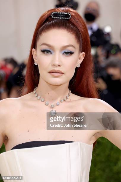 Gigi Hadid attends The 2021 Met Gala Celebrating In America: A Lexicon Of Fashion at Metropolitan Museum of Art on September 13, 2021 in New York...