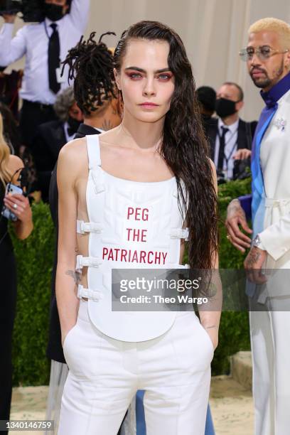 Cara Delevingne attends The 2021 Met Gala Celebrating In America: A Lexicon Of Fashion at Metropolitan Museum of Art on September 13, 2021 in New...