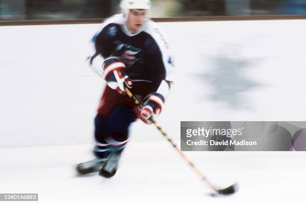 Scott LaChance of the USA plays in a match against Sweden in the first round of the Ice Hockey tournament of the 1992 Winter Olympic Games on...