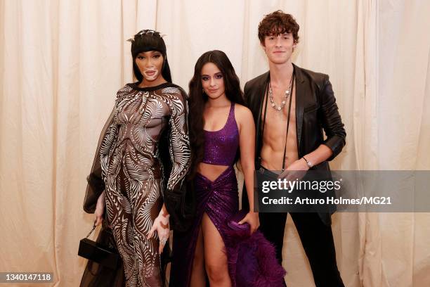 Winnie Harlow, Camila Cabello, and Shawn Mendes attend The 2021 Met Gala Celebrating In America: A Lexicon Of Fashion at Metropolitan Museum of Art...