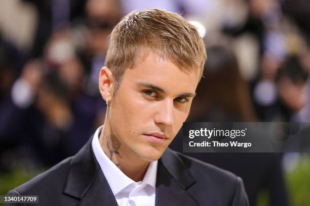 Justin Bieber attends The 2021 Met Gala Celebrating In America: A Lexicon Of Fashion at Metropolitan Museum of Art on September 13, 2021 in New York...