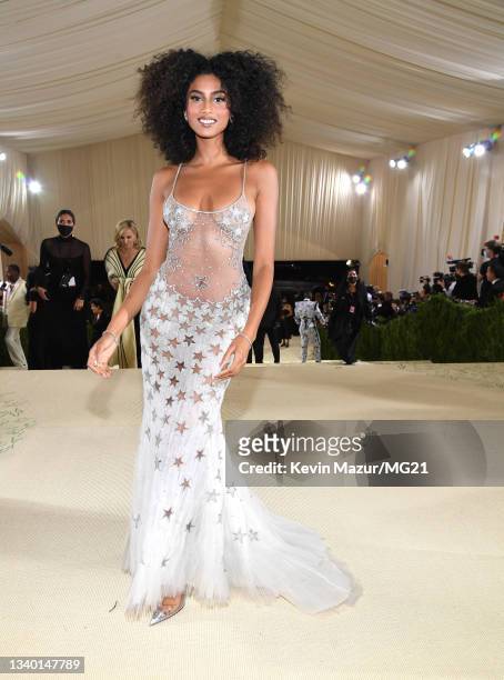 Imaan Hammam attends The 2021 Met Gala Celebrating In America: A Lexicon Of Fashion at Metropolitan Museum of Art on September 13, 2021 in New York...