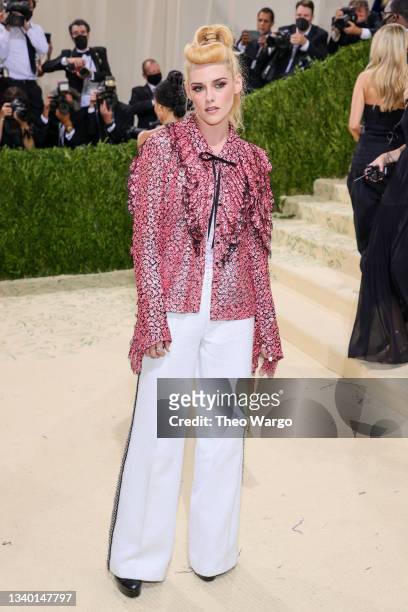 Kristen Stewart attends The 2021 Met Gala Celebrating In America: A Lexicon Of Fashion at Metropolitan Museum of Art on September 13, 2021 in New...