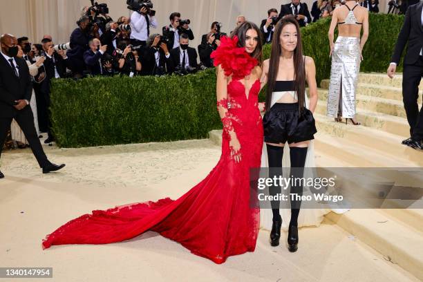 Emily Ratajkowski and Vera Wang attend The 2021 Met Gala Celebrating In America: A Lexicon Of Fashion at Metropolitan Museum of Art on September 13,...