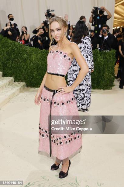 Lily-Rose Depp attends The 2021 Met Gala Celebrating In America: A Lexicon Of Fashion at Metropolitan Museum of Art on September 13, 2021 in New York...