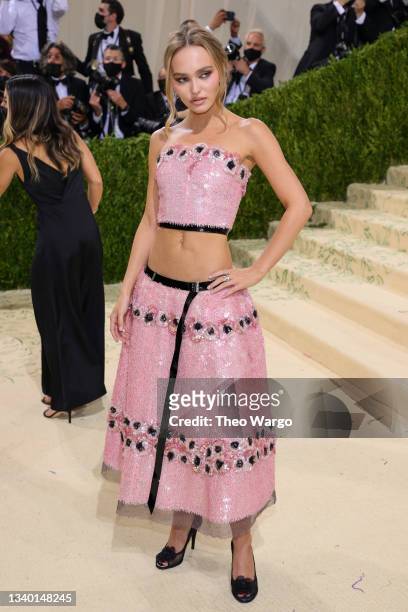 Lily-Rose Depp attends The 2021 Met Gala Celebrating In America: A Lexicon Of Fashion at Metropolitan Museum of Art on September 13, 2021 in New York...